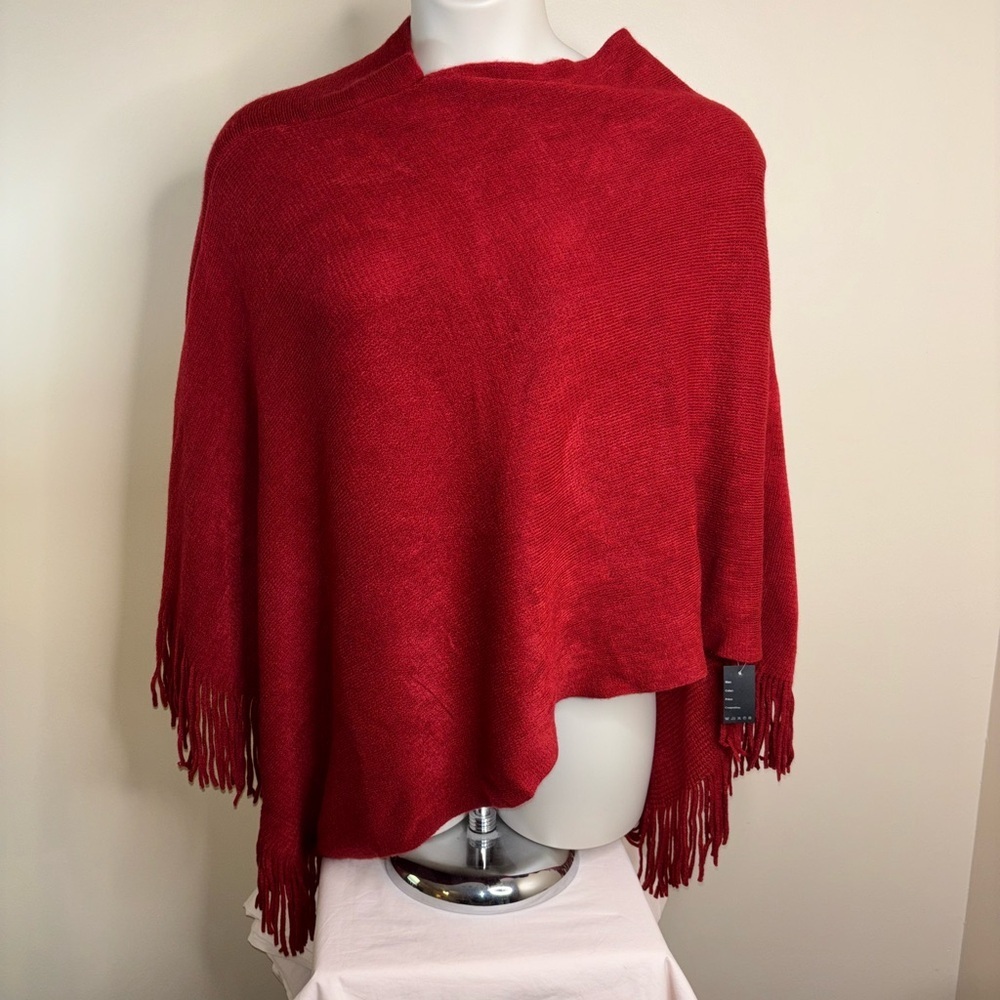 Elegant Red Fringe Poncho